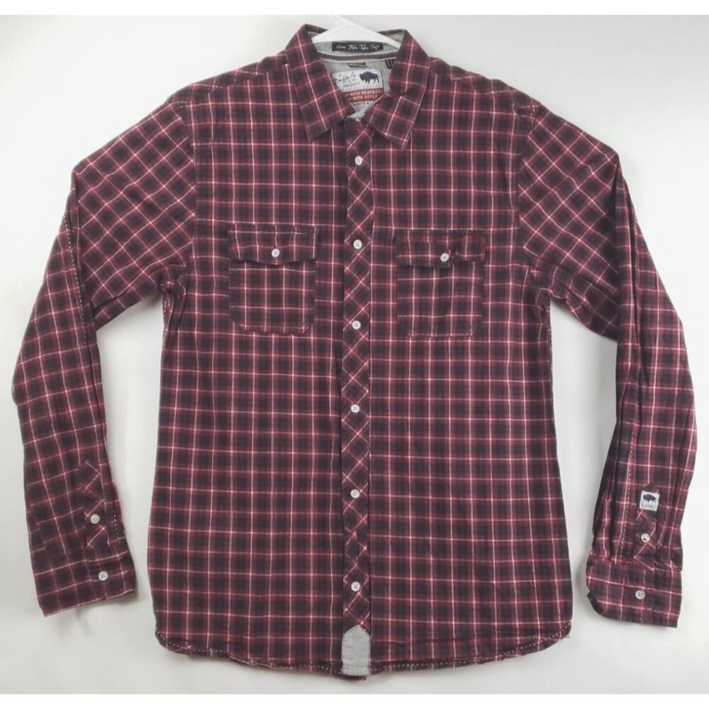 Buffalo David Bitton Shirt Mens Medium Red Black Plaid 100% Cotton Button-Up